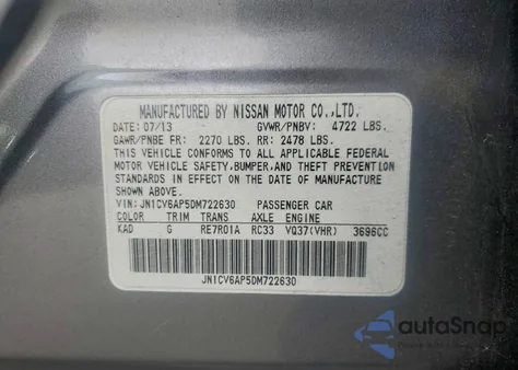 2013 Infiniti G37 Base z USA, uszkodzony, nr VIN JN1CV6AP5DM722630